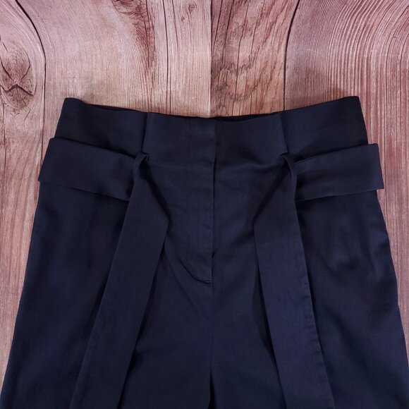COS Womens Size 4 High Waist Belted Cropped Tapered Pants Navy Blue Minimalist - Picture 5 of 12